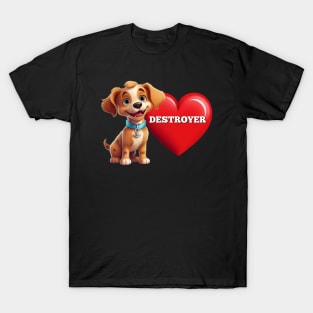 Cute Puppy Dog Red Valentine Heart Destroy Mischievous Puppy T-Shirt